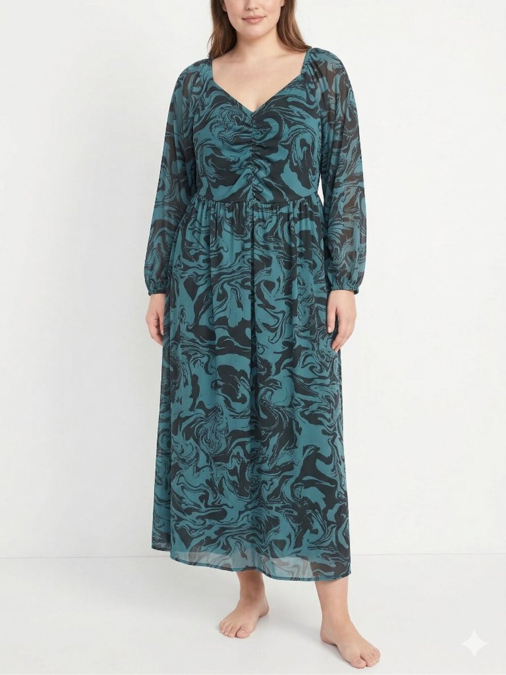 Ava & Viv Dress Blue Abstract Mesh Maxi Boho Grunge 0X
